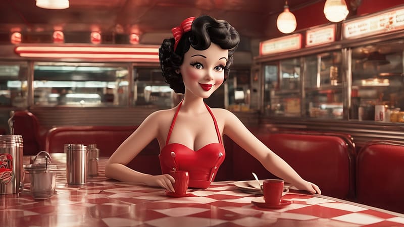 Betty Boop, boop, diner, woman, betty, HD wallpaper