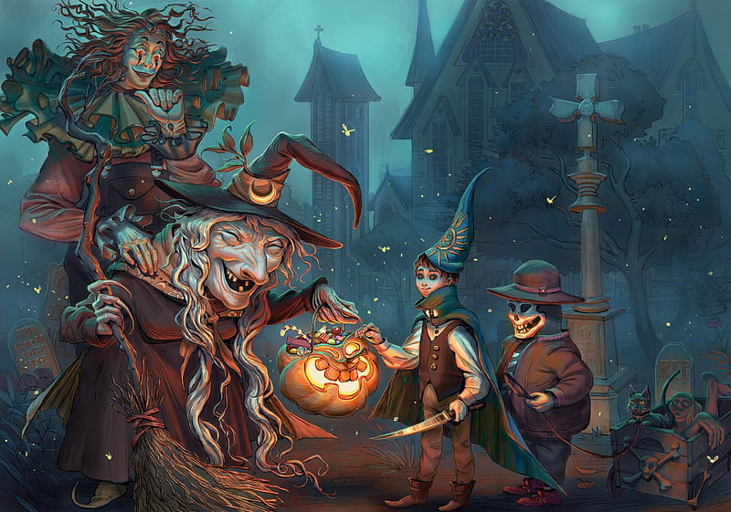 Halloween, witch, old woman, fantasy, luminos, pumpkin, lorena pimenta ...
