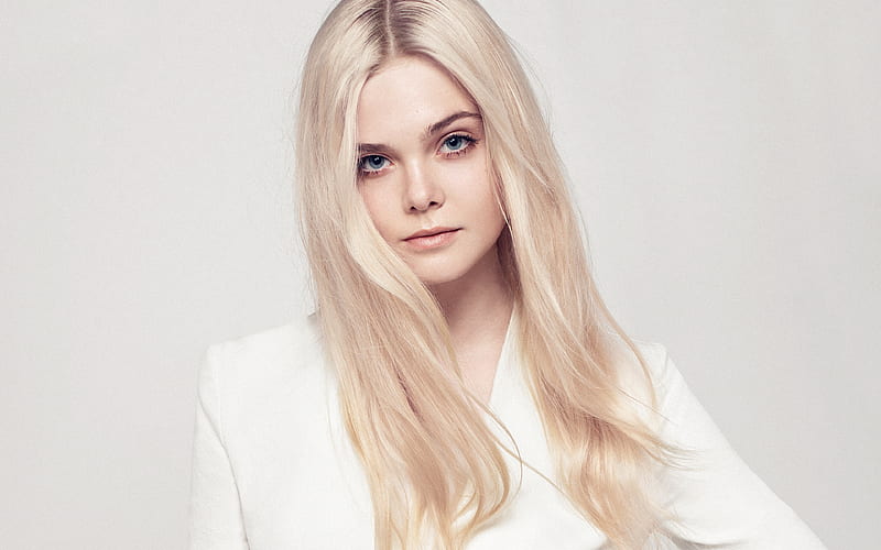 Dakota Fanning portrait, blonde, white female suit, american actress, fashion model, young stars, HD wallpaper