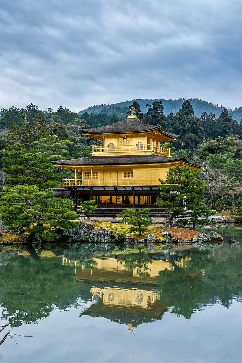 temple, pagoda, building, architecture, reflection, japan, HD phone wallpaper