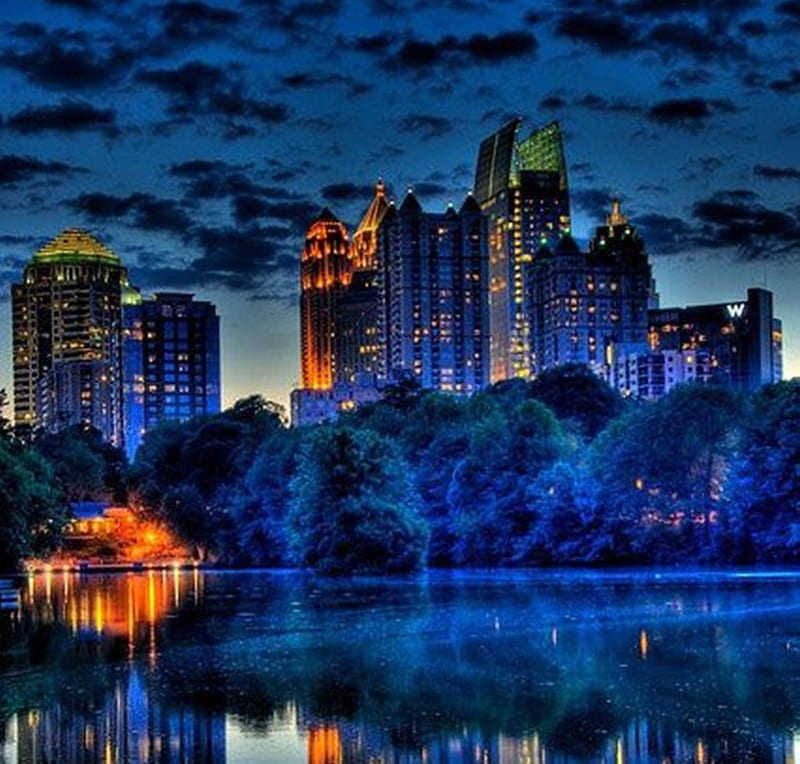 Midtown Atlanta from Piedmont Park, architecture, city, nature, outdoor, blue, HD wallpaper