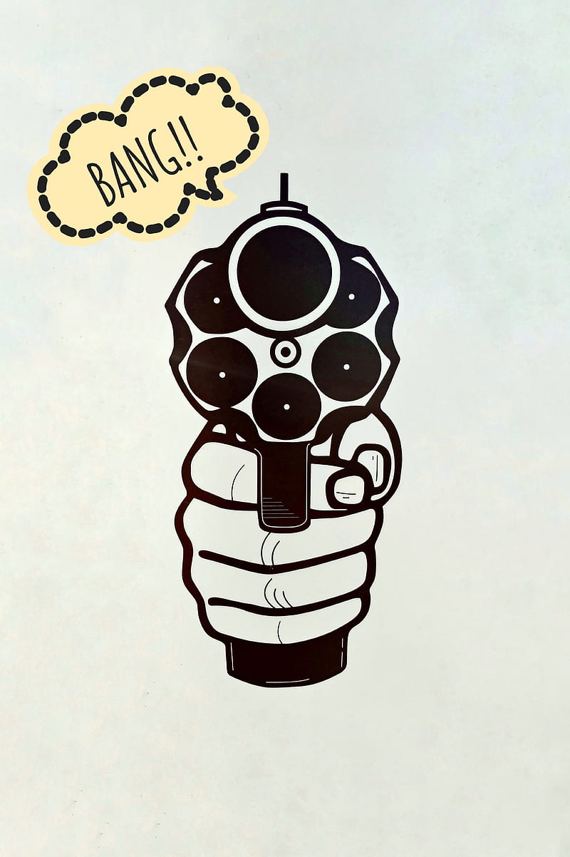 Bang gun, art, black and white, guns, handgun, weapon, HD phone wallpaper
