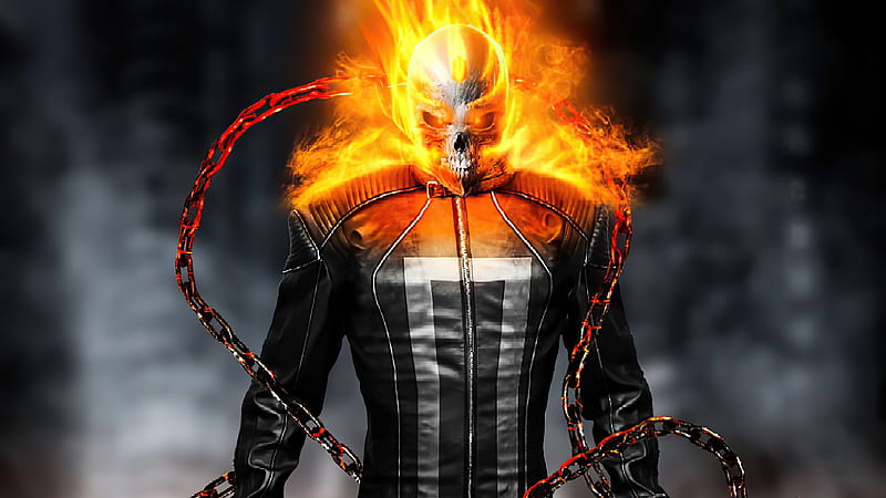 Ghost Rider Fire, ghost-rider, superheroes, artwork, artist, HD wallpaper