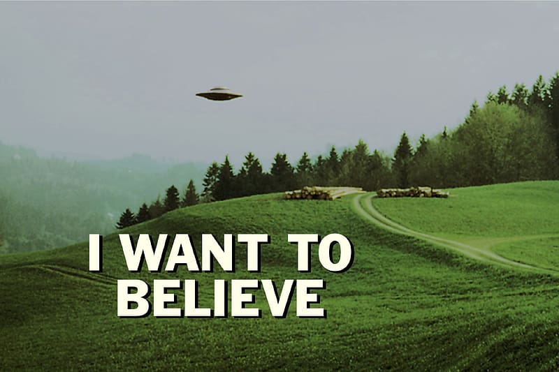 X-Files ~ I WANT TO BELIEVE, abstract, trees, field, flying saucer, HD wallpaper