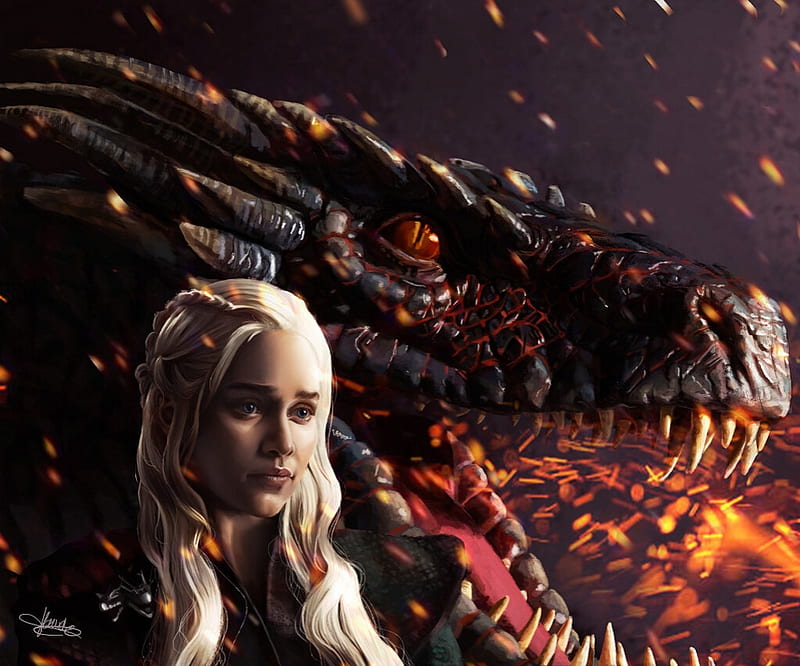 Daenerys, fantasy, dragon, julie claude, girl, game of thrones, daenerys targaryen, HD wallpaper