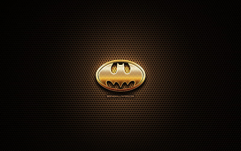 Batman glitter logo, creative, superheroes, metal grid background, Batman logo, brands, Batman, HD wallpaper