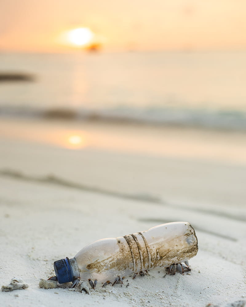 clear plastic bottle beside beach, HD phone wallpaper