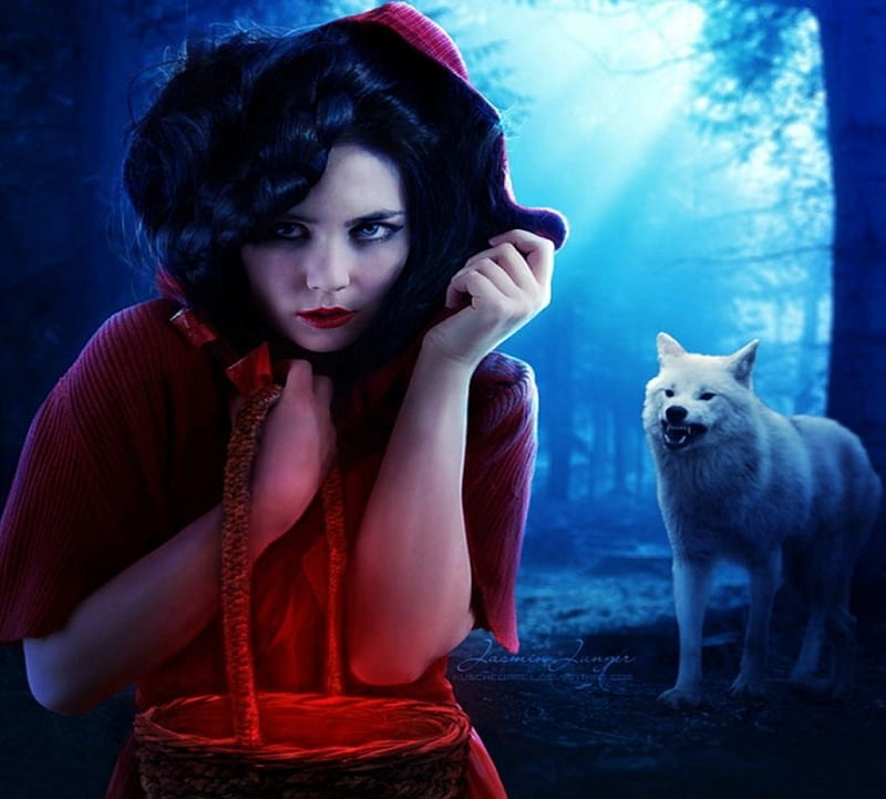 Red Riding Hood Forest Girl Wolf Trees Artwork Hd Wallpaper Peakpx
