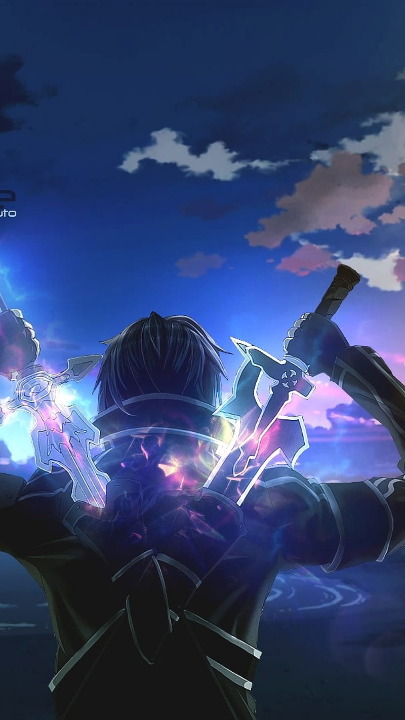 Boy with sword, katana, light, neon, dark, anime, HD phone wallpaper