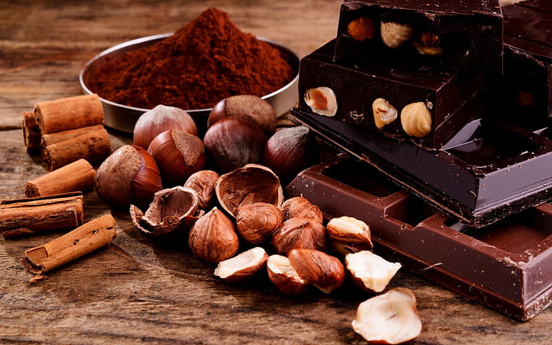 Chocolote with nuts, nuts, food, dark, chocolate, dessert, sweet, HD wallpaper