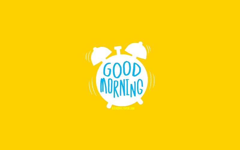 Good Morning minimal, yellow backgrounds, creative, good morning concepts, alarm clock, HD wallpaper