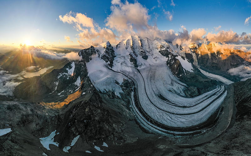 Bernina group in Switzerland, clouds, sky, glacier, alps, snow, HD wallpaper