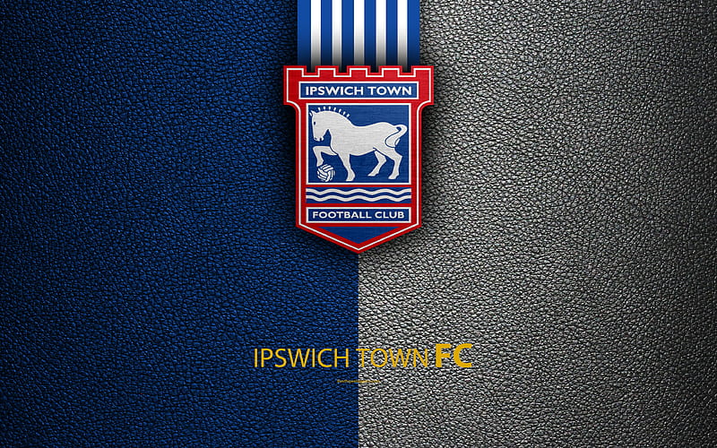 Ipswich Town FC English Football Club, logo, Football League Championship, leather texture, Ipswich, UK, EFL, football, Second English Division, HD wallpaper