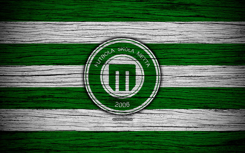 Metta FC soccer, Latvian football club, logo, SynotTip Virsliga, FS Metta, Latvia, football, wooden texture, FC Metta, HD wallpaper