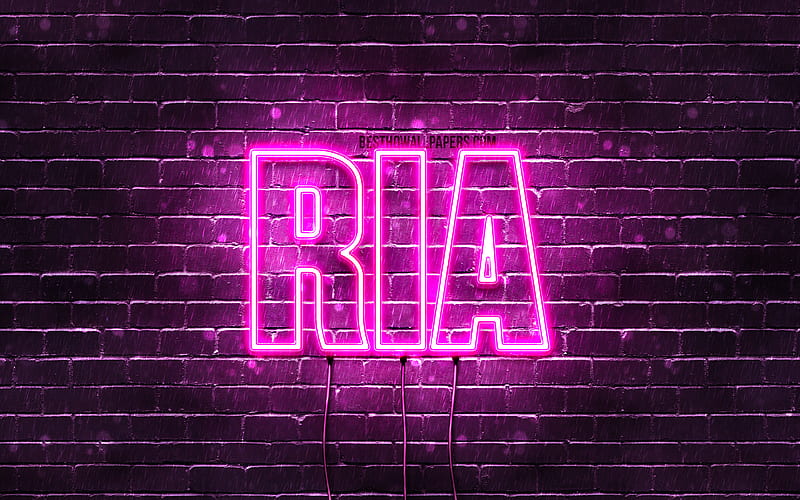 Ria with names, female names, Ria name, purple neon lights, Happy Birtay Ria, popular japanese female names, with Ria name, HD wallpaper