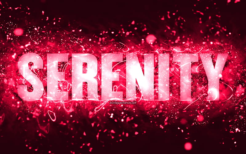 Happy Birtay Serenity pink neon lights, Serenity name, creative, Serenity Happy Birtay, Serenity Birtay, popular american female names, with Serenity name, Serenity, HD wallpaper