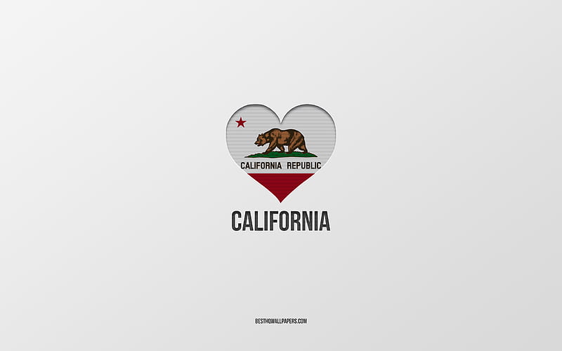 I Love California, American States, gray background, California State, USA, California flag heart, favorite cities, Love California, HD wallpaper