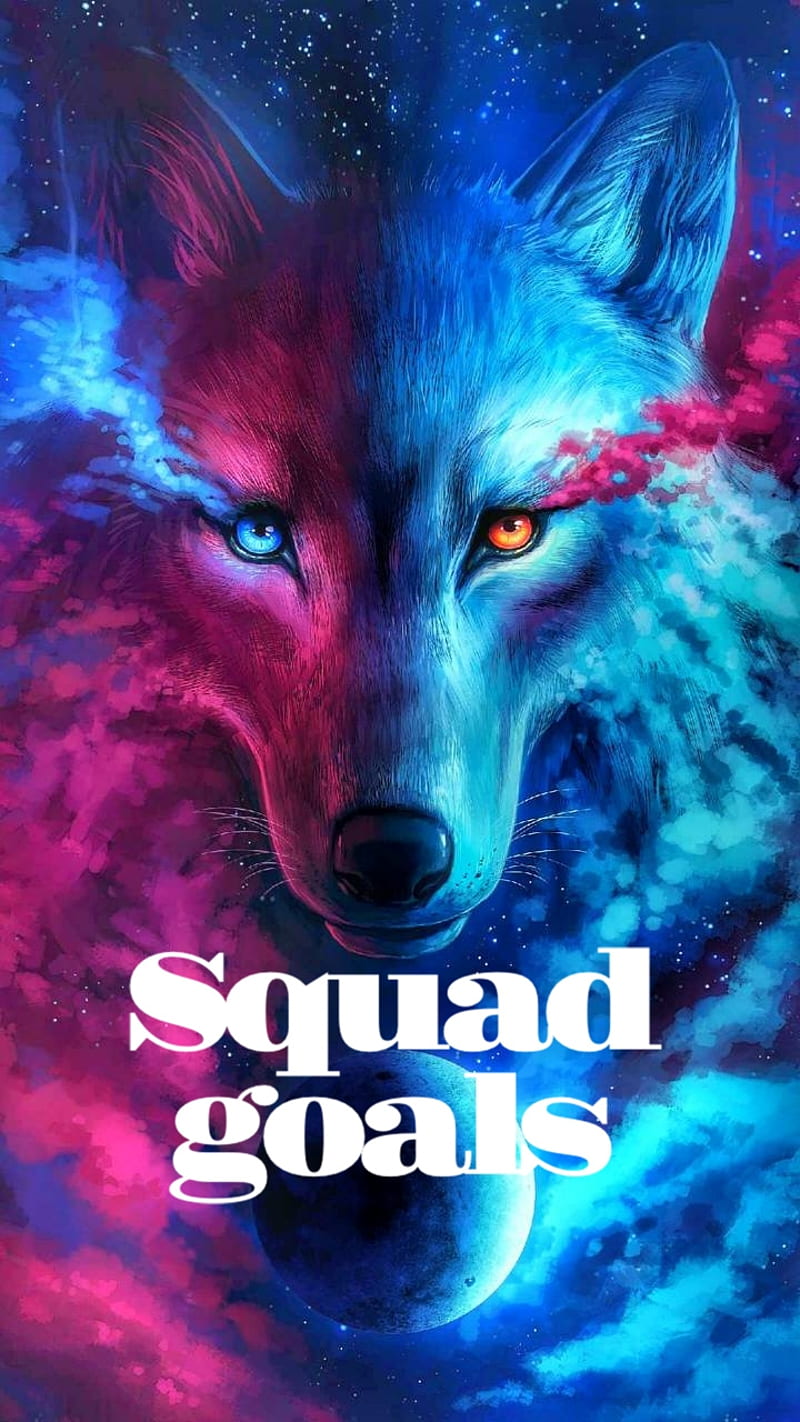 Squad Goals, blue, cloud, color, coyote, galaxy, pink, wolf, HD phone wallpaper