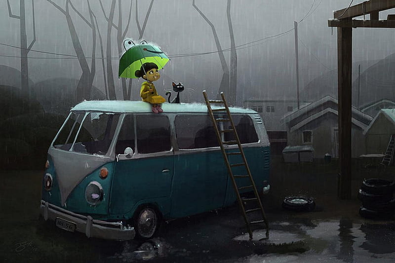 Another Rainy Day, girl, rain, rain day, dream, illustration, HD wallpaper