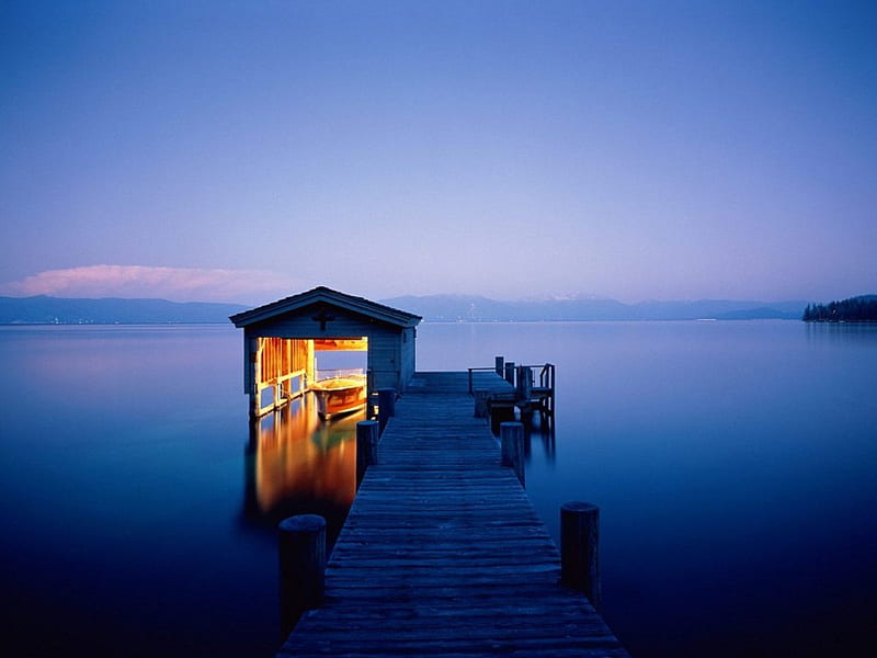 Lighted Boathouse., the, from, light, HD wallpaper