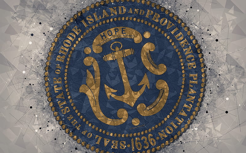 Seal of Rhode Island emblem, geometric art, Rhode Island State Seal, American states, gray background, creative art, Rhode Island, USA, state symbols USA, HD wallpaper
