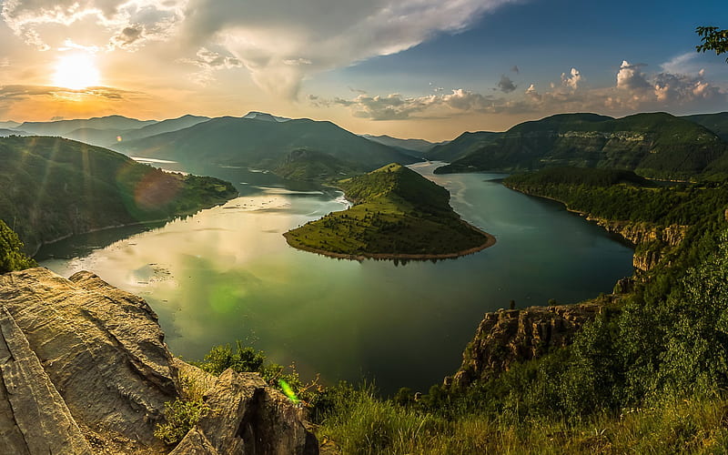 rodopi, mountains, turn river, arda river, dawn, bulgaria, HD wallpaper