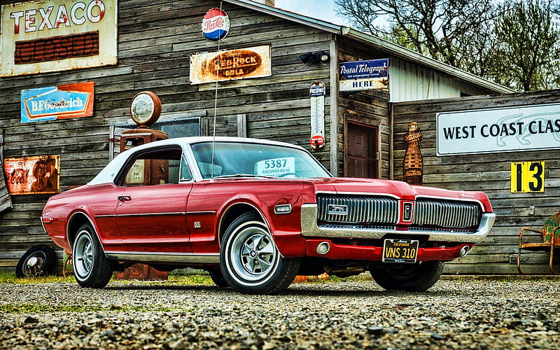 Mercury Cougar, garage, 1968 cars, retro cars, R, muscle cars, 1968 Mercury Cougar, american cars, Mercury, HD wallpaper