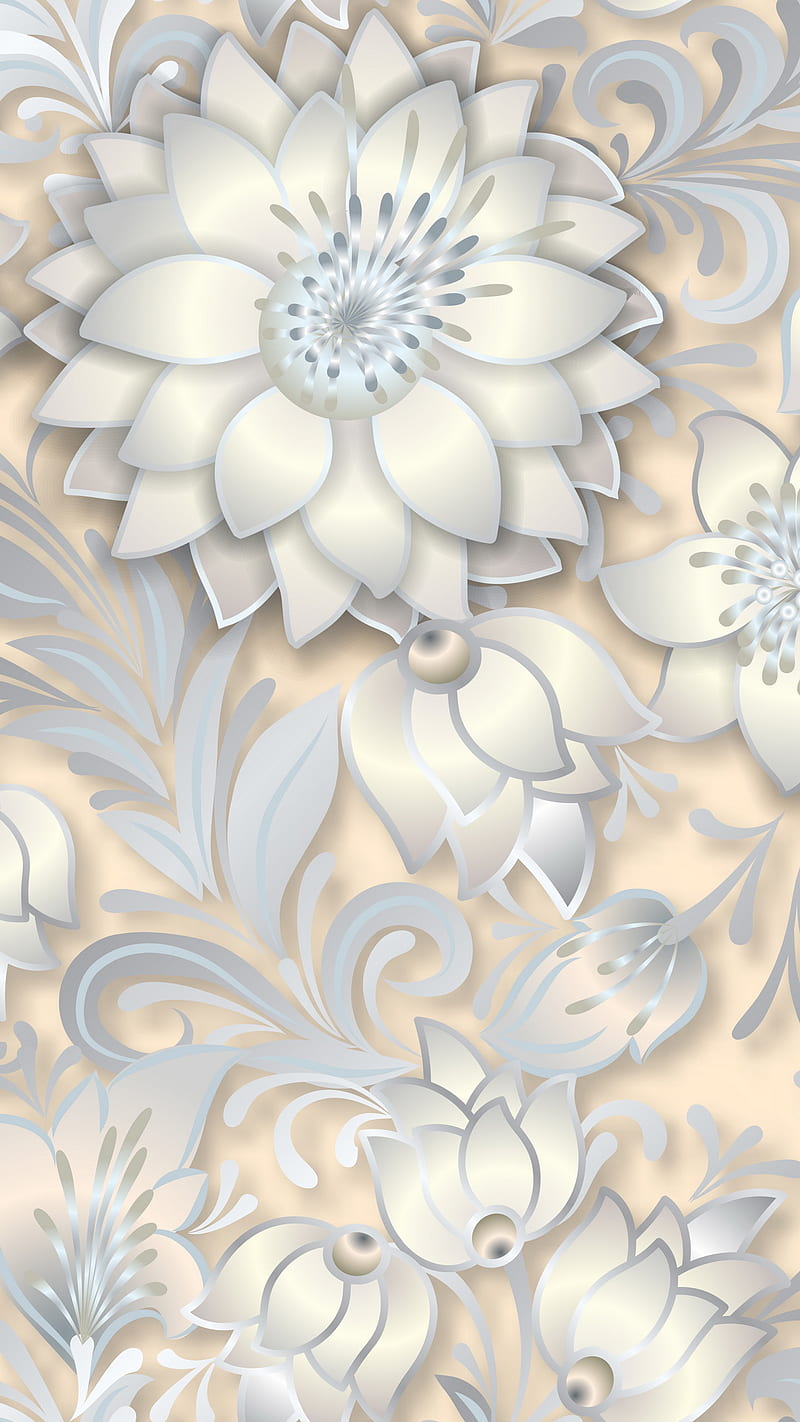 White Abstraction, desenho, floral, flowers, gris, pattern, shine, HD phone wallpaper