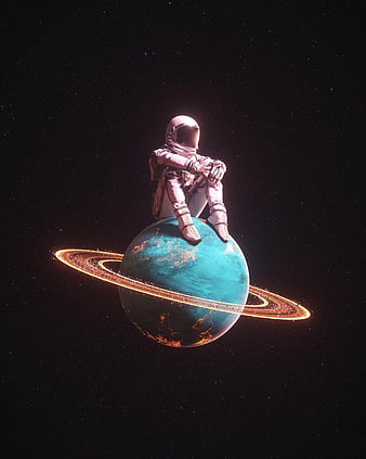 Stuck on Saturn, astronaut, planet, space, HD phone wallpaper