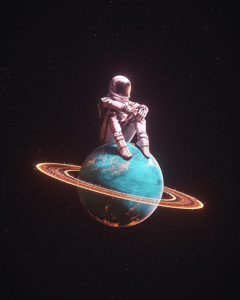 Stuck on Saturn, astronaut, planet, space, HD phone wallpaper | Peakpx