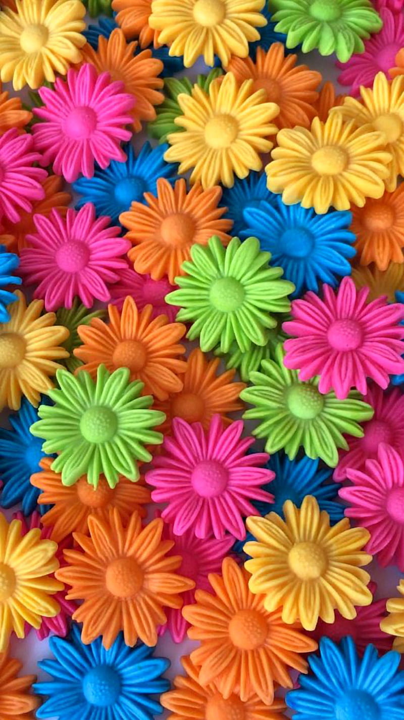 Flowers, blue, bright, colorful, cool, flower, green, orange, yellow, HD phone wallpaper