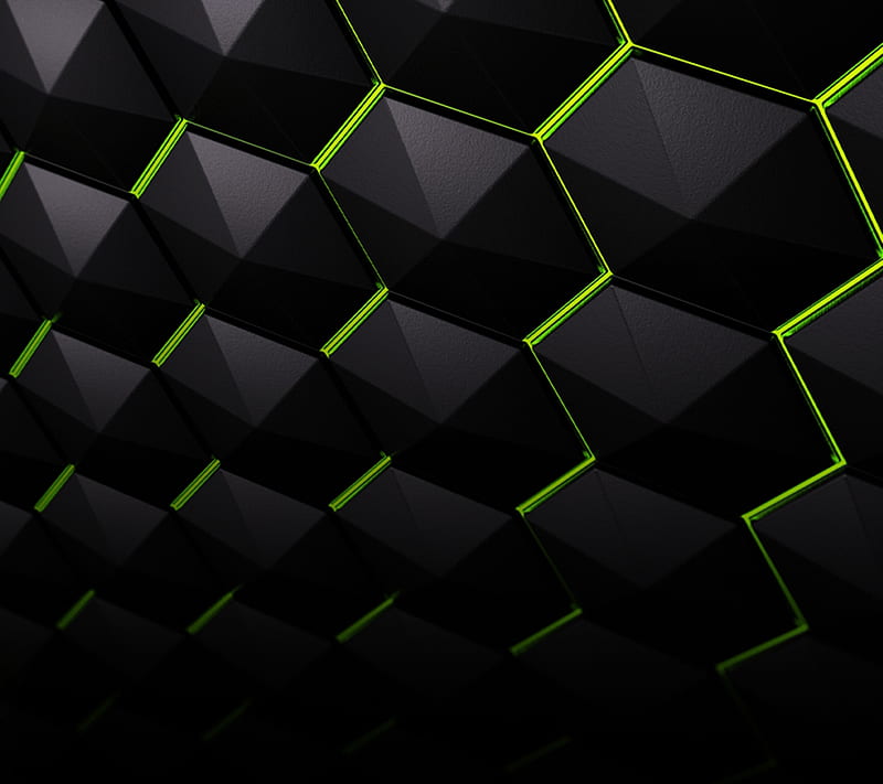 Shield Tiles, black, green, hex, nvidia, pattern, tile, HD wallpaper