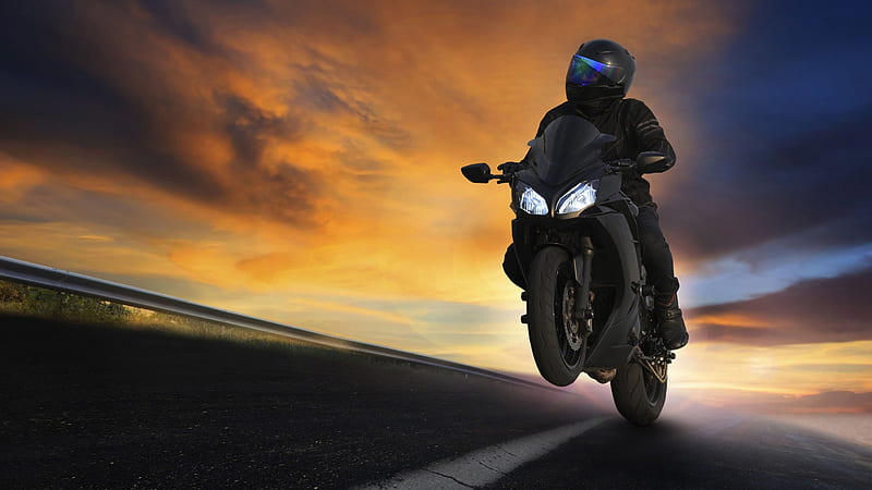 Riding High, sunset, biker, motorcycle, white line, highway, rider, ride,  bike, HD wallpaper | Peakpx