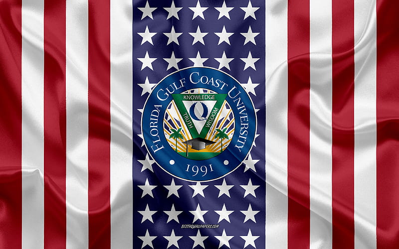 Florida Gulf Coast University Emblem, American Flag, Florida Gulf Coast University logo, Fort Myers, Florida, USA, Emblem of Florida Gulf Coast University, HD wallpaper