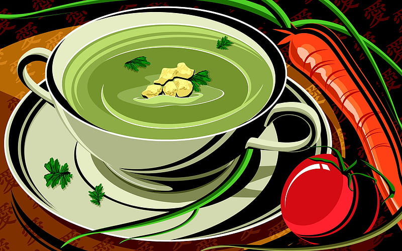 Vegetable Soup, 3d, food, cg, soup, vegetable, HD wallpaper