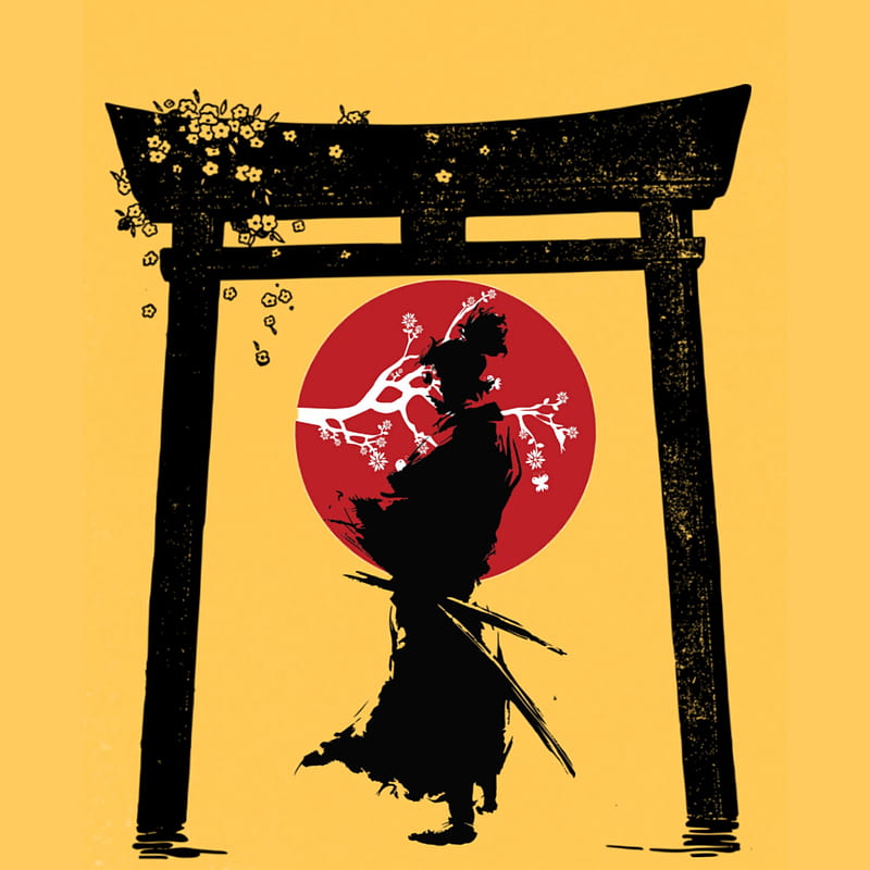 Samurai , moon, light, cherry, blossoms, red, gate, japan, japanese, soldier, HD phone wallpaper