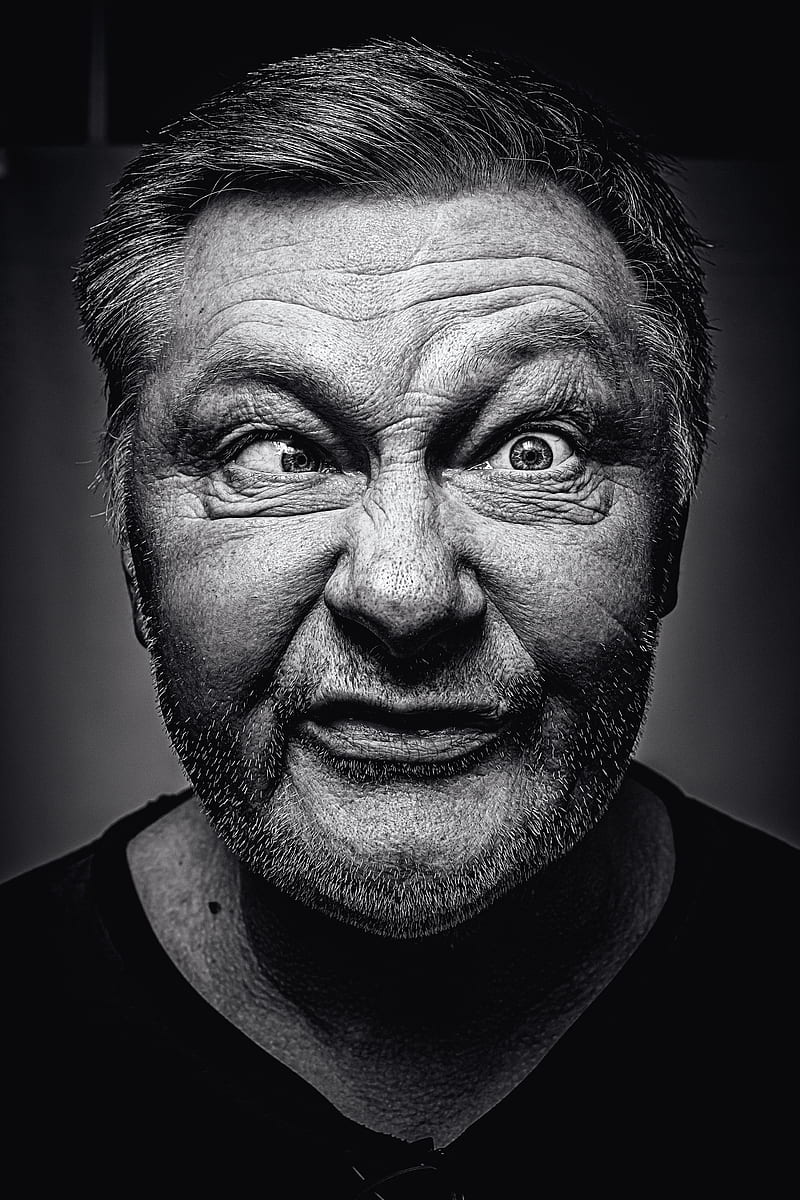 grayscale graphy of man making silly face, HD phone wallpaper