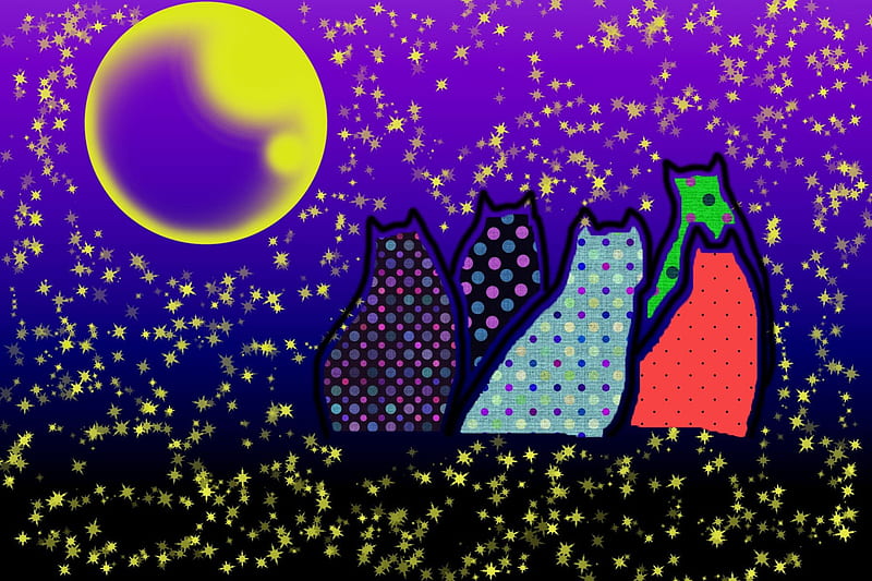 Polka Dot Cats, Abstract, colorful, art, cats, HD wallpaper