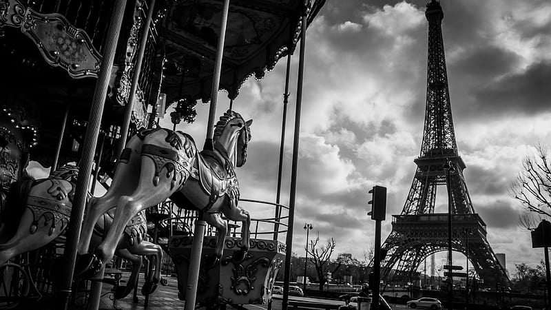 Black And White Of Eiffel Tower With Clouds Background Travel, HD wallpaper