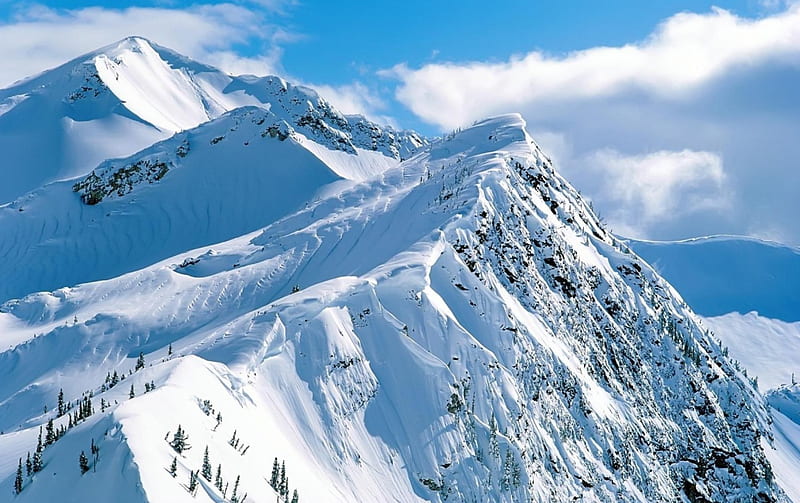 snowy mountain ridge, ridge, clouds, snow, mountains, HD wallpaper
