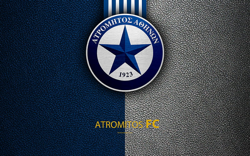 Atromitos FC logo, Greek Super League, leather texture, emblem, Peristerion, Greece, Athens, football, Greek football club, HD wallpaper