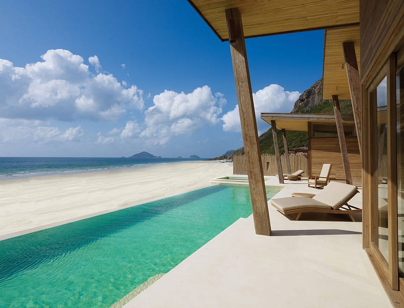 Six Senses Resort St Lucia, exotic, holiday, ocean, st lucia, caribbean, sea, lagoon, beach, sand, paradise, tropical, HD wallpaper