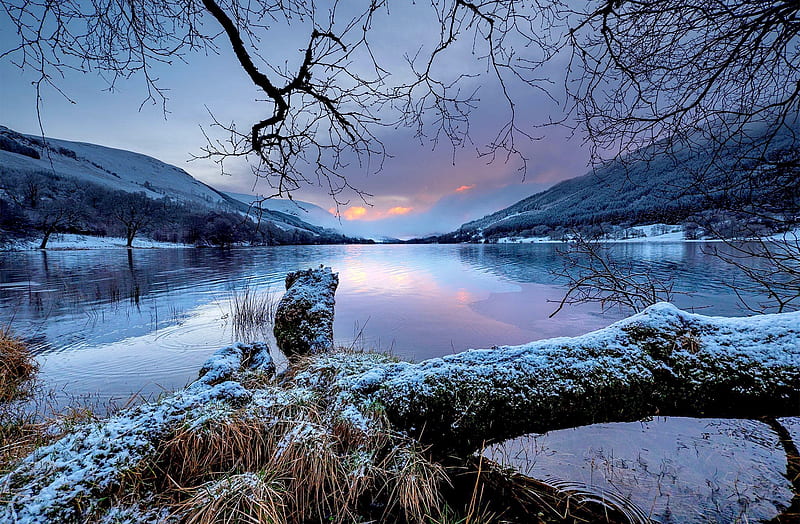 Loch Voil-Scotland, bonito, sky, lake, winter, tranquil, serenity, loch, snow, Scotland, morning, reflection, landscape, HD wallpaper