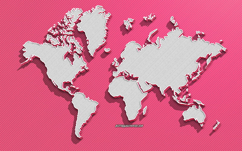 Pink 3D world map, pink background, 3d world map, continents, world map,  North America, HD wallpaper | Peakpx