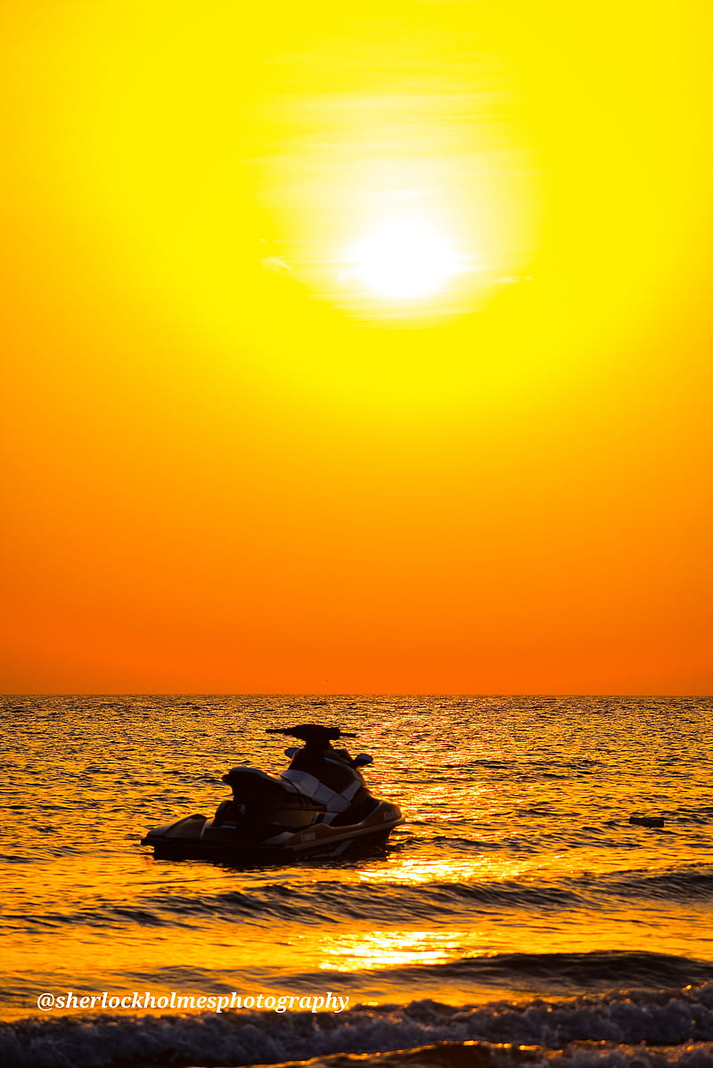 View from my lens, beach, landscape, sea, ocean, goa, sunset, jetskie, HD phone wallpaper