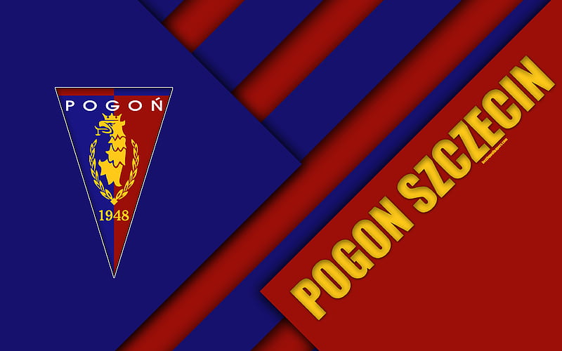 Pogon Szczecin, FC blue red abstraction, logo, material design, Polish football club, Szczecin, Poland, Ekstraklasa, football, HD wallpaper