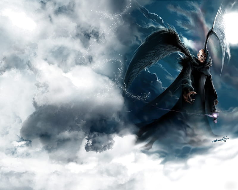 clouds waarrior, epic, warrior, wings, cloud, cgi, destroyer, angel, dark, HD wallpaper