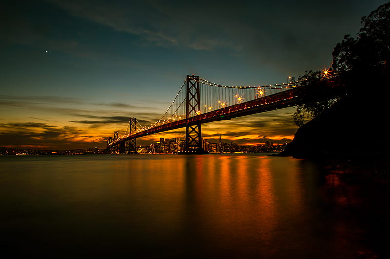 Bridges, Bay Bridge, Bridge, California, San Francisco, Sunset, HD wallpaper