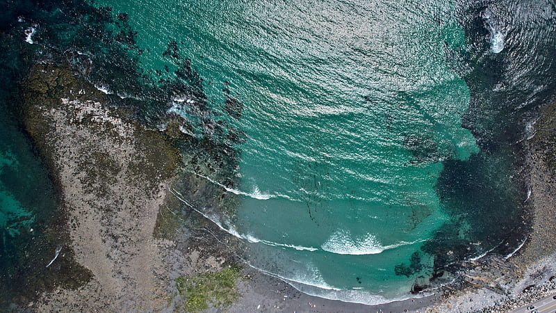 Aerial View Of Ocean Waves Beach Sand Pebbles Nature, HD wallpaper