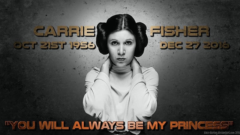 Carrie Fisher Always My Princess, celebrities, always my princess, actrice, people, carrie fisher, black and white, HD wallpaper